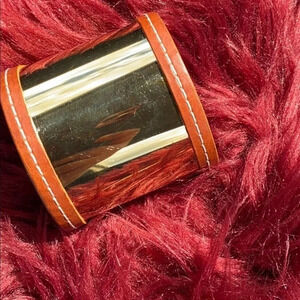 Michael Kors gold leather trimmed  cuff bracelet